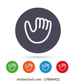 Baseball glove or mitt sign icon. Sport symbol. Round colourful buttons with flat icons. Vector
