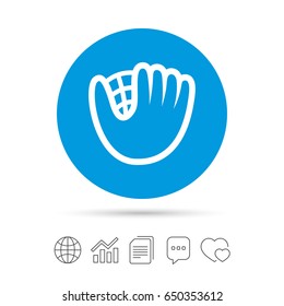 Baseball glove or mitt sign icon. Sport symbol. Copy files, chat speech bubble and chart web icons. Vector