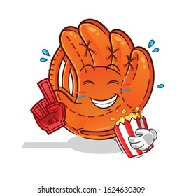 baseball glove number one fan eating pop corn cartoon. cartoon mascot vector cute chibi