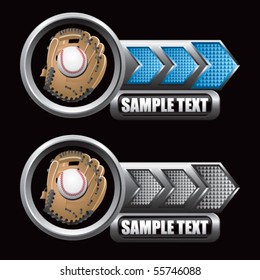 baseball and glove on blue and gray arrow nameplates