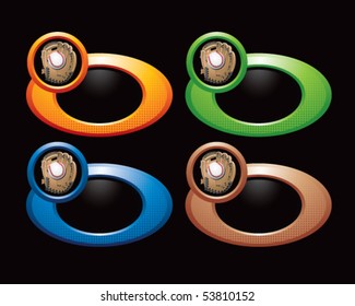 baseball and glove on colored round banners