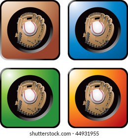 baseball and glove on colored square web buttons