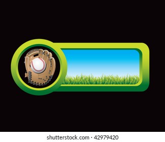 baseball and glove on countryside banner