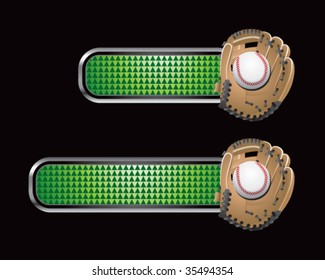 baseball and glove on green checkered tabs