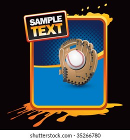 baseball and glove on orange splat banner