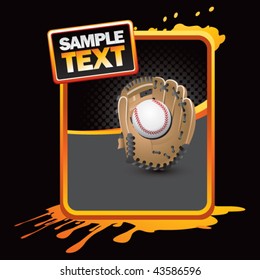 baseball and glove on orange splattered template