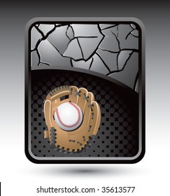 baseball and glove on silver cracked background