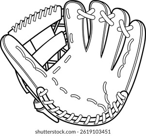 Baseball Glove Outline For Coloring - Vector Hand Drawn Illustration Isolated On Transparent Background