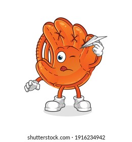 baseball glove with paper plane character. cartoon mascot vector