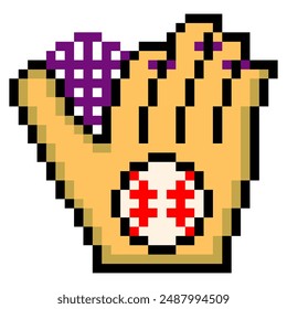 Baseball glove in pixel art style