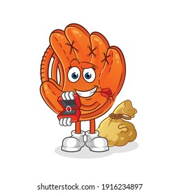 baseball glove propose and holding ring character. cartoon mascot vector