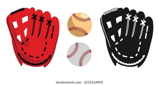 baseball and glove set design, outline, solid, brown style. editable vector eps 10.