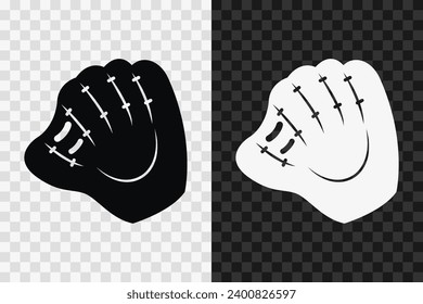 Baseball glove silhouette icon, vector glyph sign. Baseball glove symbol isolated on dark and light transparent backgrounds.