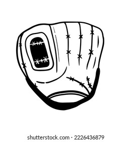 Baseball glove. Sketch of a mitten. Line illustrations of sports clothes