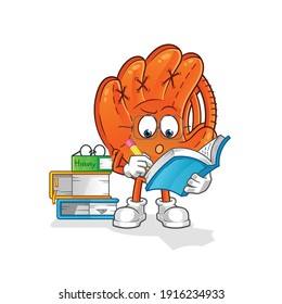 baseball glove studying mascot. cartoon vector