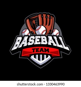 baseball glove with three balls on it - All elements on this template are editable with vector software