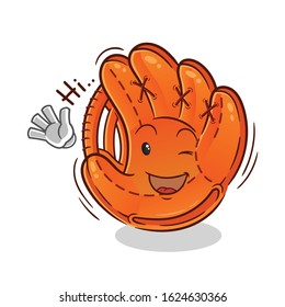 baseball glove waving and smiling cartoon. cartoon mascot vector cute chibi