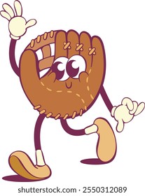 Baseball glove whimsical groovy cartoon character