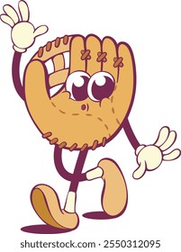 Baseball glove whimsical groovy cartoon character