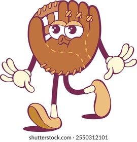 Baseball glove whimsical groovy cartoon character