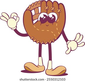 Baseball glove whimsical groovy cartoon character