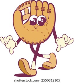 Baseball glove whimsical groovy cartoon character