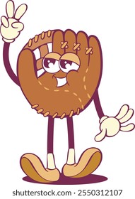 Baseball glove whimsical groovy cartoon character