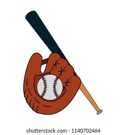 Baseball gloves with ball and bat