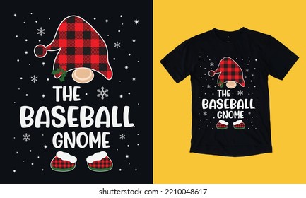 the baseball gnome Christmas t shirt design free vector svg design template , gnome, santa clause, December , cookie, crew, typography