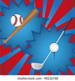 baseball and golf equipment, vector illustration