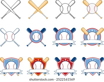 Baseball Graphic Logo Designs. Vector Hand Drawn Collection Set Isolated On Transparent Background