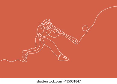 Baseball graphic using single line to design and form the shape of player hitting the ball for home run.
