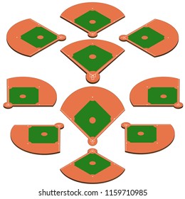 Baseball green field. Sport background. Baseball Stadium diamond Playgroung template with white lines. vector markup