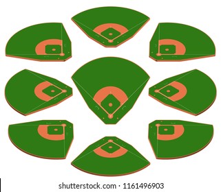 Baseball green field. Sport background. Baseball Stadium diamond Playgroung template with white lines. vector markup