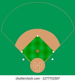 Baseball green field. Vector illustration on green background. Aerial view of baseball field with lines and goals.