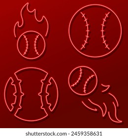 Baseball-Gruppe von Neon-Ikonen, Vektorillustration, auf einem schwarzen Hintergrund.