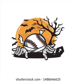 Baseball Halloween Moon Theme Vector