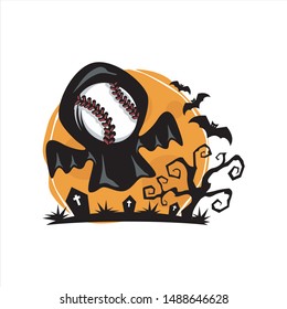 Baseball Halloween Moon Theme Vector