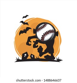 Baseball Halloween Moon Theme Vector