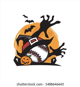 Baseball Halloween Moon Theme Vector