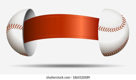 baseball halves with red ribbon inside. Ball for choosing an opponent. Sports lot, luck. Vector