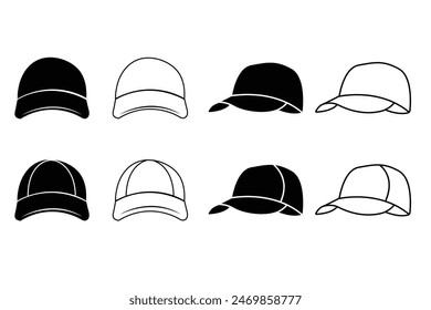 Clipart de gorra de béisbol conjunto delantero y lateral con estampado de estampado gráficos ropa deportiva