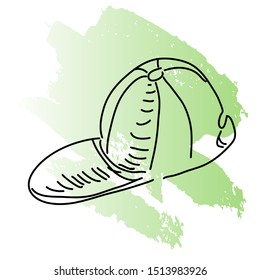 Baseball Hat Doodle Vector Illustration On Green Blotch