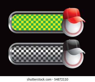 baseball with hat green and black checkered tabs