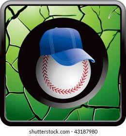baseball with hat green cracked web button