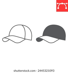 Baseball-Hutlinie und Glyphensymbol, Kleidung und Kopfbedeckung, Baseball-Kappe-Vektorgrafik-Symbol, Vektorgrafik-Grafiken, bearbeitbares Strich-Umrisszeichen, eps 10.