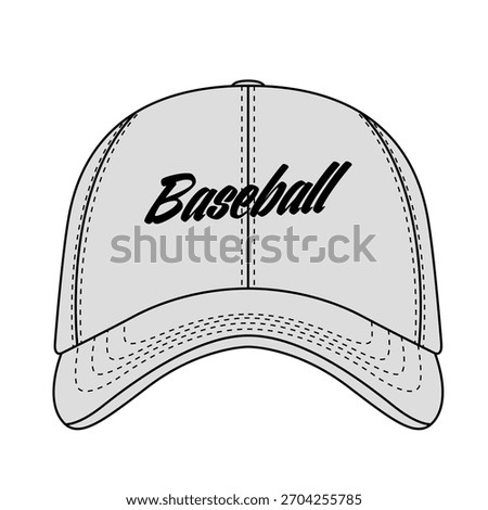 Baseball hat on front view flat sketch. Baseball caps mock up editable