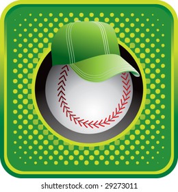 baseball with hat on green halftone background