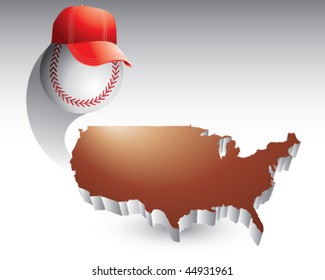 baseball with hat over bronze united states icon