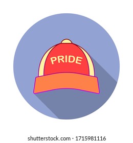 Baseball hat, rainbow, pride long shadow icon. Simple color vector of World pride day icons for ui and ux, website or mobile application